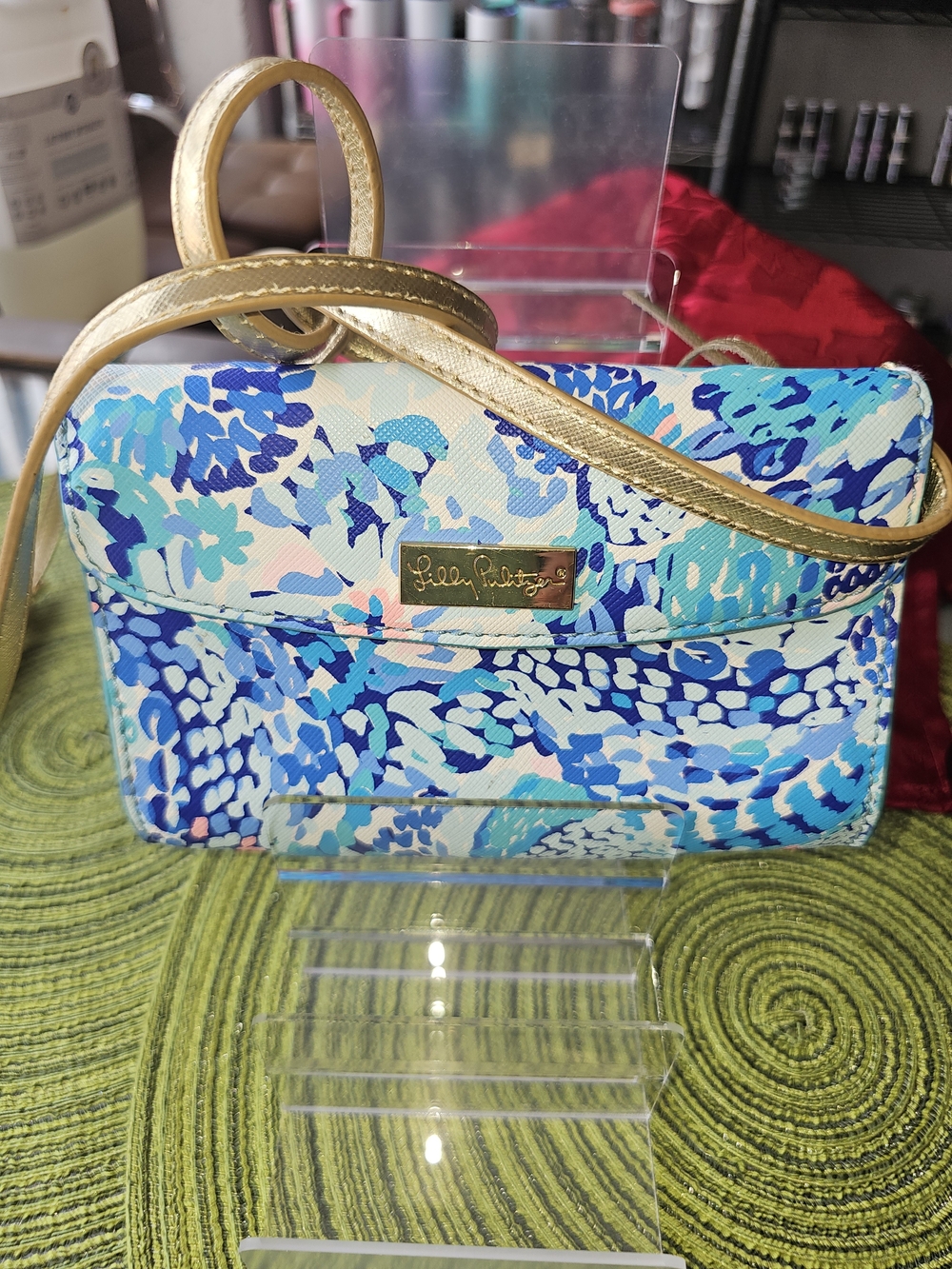 Lilly Pulitzer Blue Multi Floral Crossbody with Gold Strap